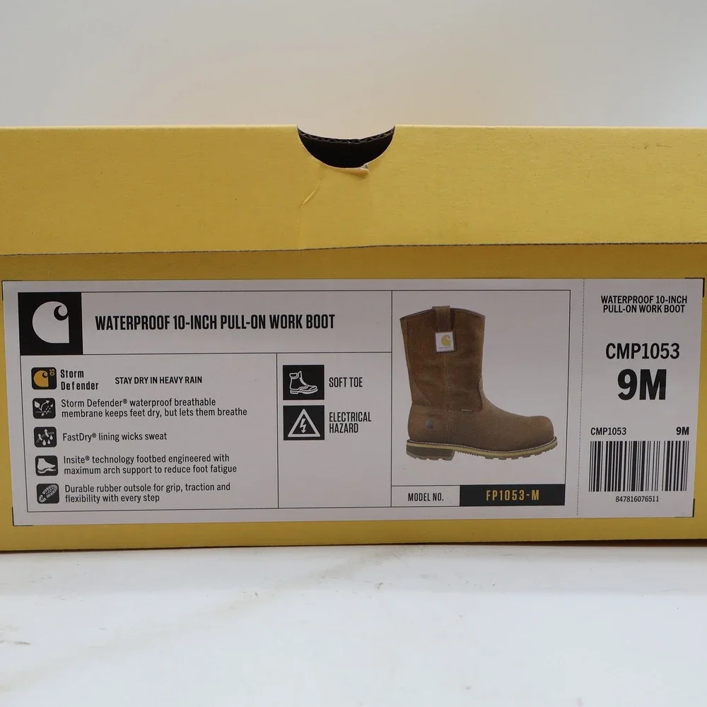 Carhartt Waterproof Pull-On Work Boot Mens 9 Brown Leather Soft Toe CMP1053